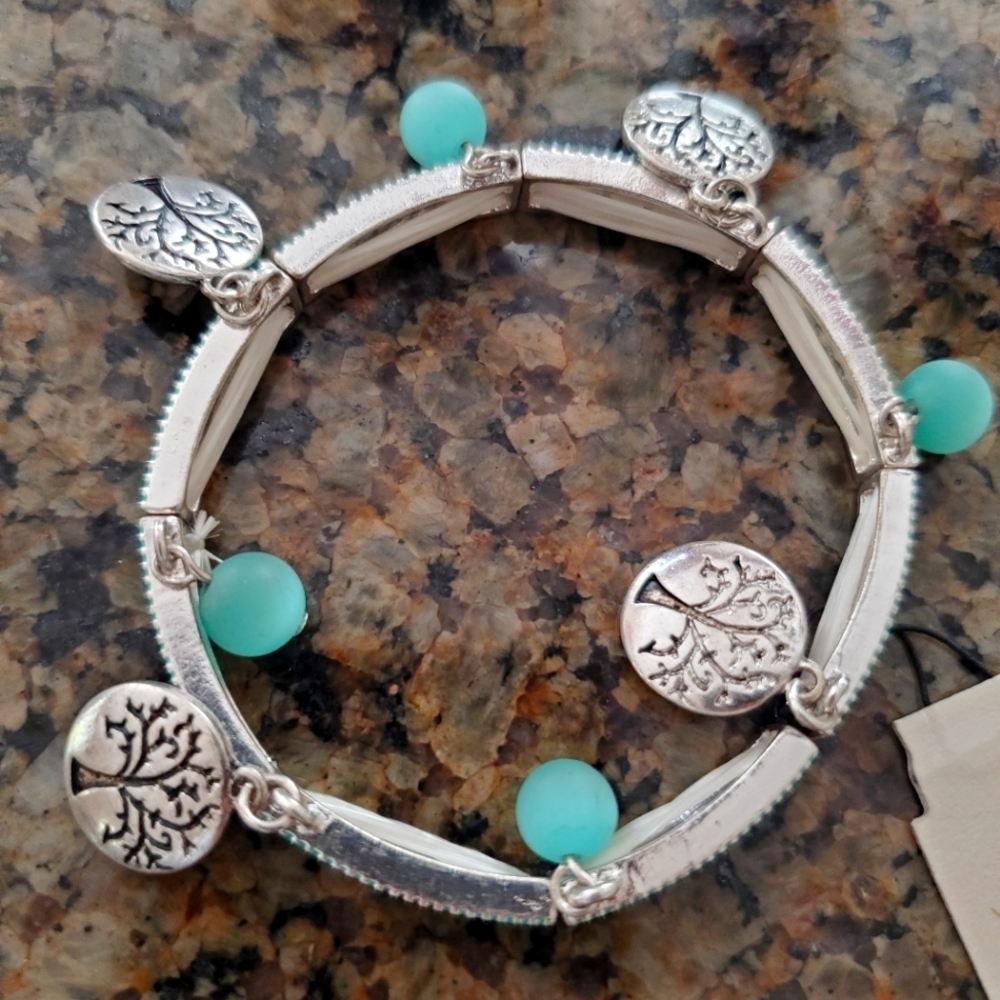 Silver and Turquoise Tree of Life Bracelet